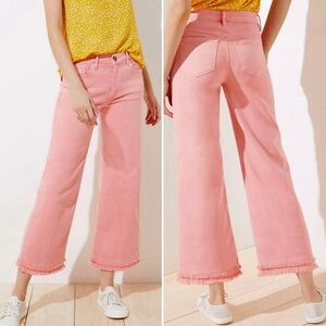 LOFT Ann Taylor Wide Leg Crop Jeans Five Pockets Style High Rise Raw Frayed Hem
